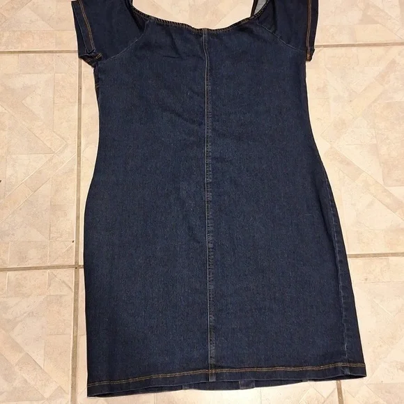 Y women's Derek Heart sexy blue cap sleeve stretch dungaree dress size L - Picture 2 of 4